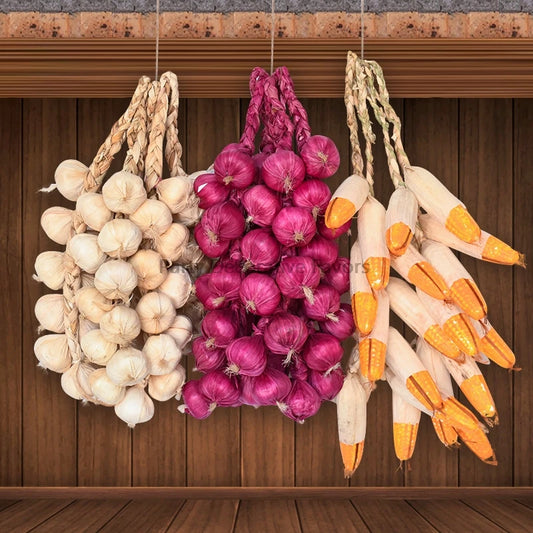 Artificial Foam Vegetable Hanging Decor – Chili Pepper, Garlic & Pumpkin String for Kitchen, Farmhouse, Home & Party Decoration