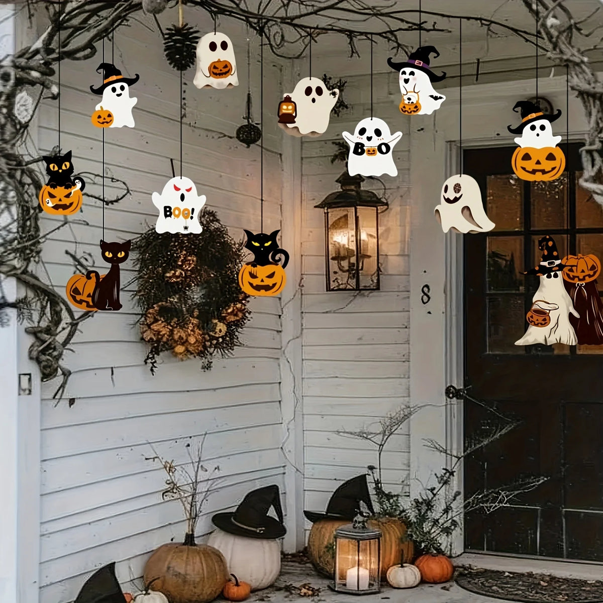 12PCS Cute Paper Halloween Ghost Decorations – Hanging Ghost Party Ornaments for Home, Room, Window & Halloween Party Decor