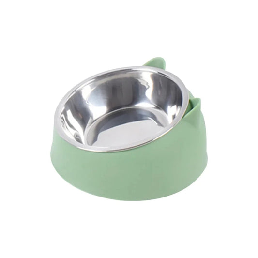 15° Raised Stainless Steel Pet Bowl – Non-Slip Tilted Food & Water Feeder for Cats, Dogs & Puppies, Neck-Friendly Elevated Bowl