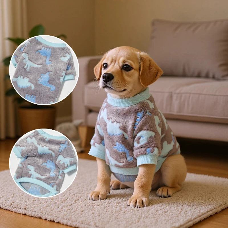 Warm Plush Dog Sweater – Soft Fleece-Lined Winter Shirt with Cute Animal Print for Dogs, Puppies & Kittens