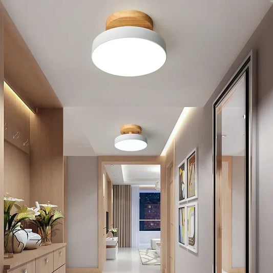 Lámpara de techo redonda de madera nórdica – Moderna lámpara de montaje empotrado para pasillo, dormitorio, baño, comedor y entrada