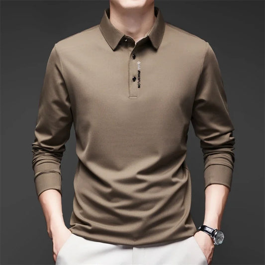 Polo de Manga Larga para Hombre – Camisa Casual de Negocios de Color Liso, Transpirable, Cómoda y a la Moda para Uso Diario