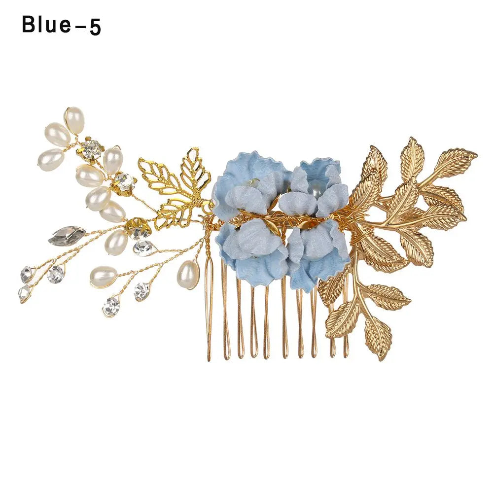 Luxury Floral Bridal Hair Comb with Gold Leaves – Crystal Wedding Hair Accessory for Brides & Prom