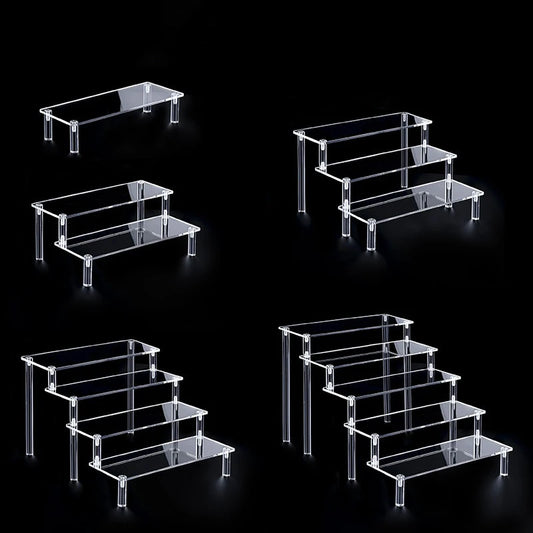 Soporte de exhibición de acrílico – Estante organizador transparente de 1 a 5 niveles para perfumes, muñecas, figuritas y coleccionables