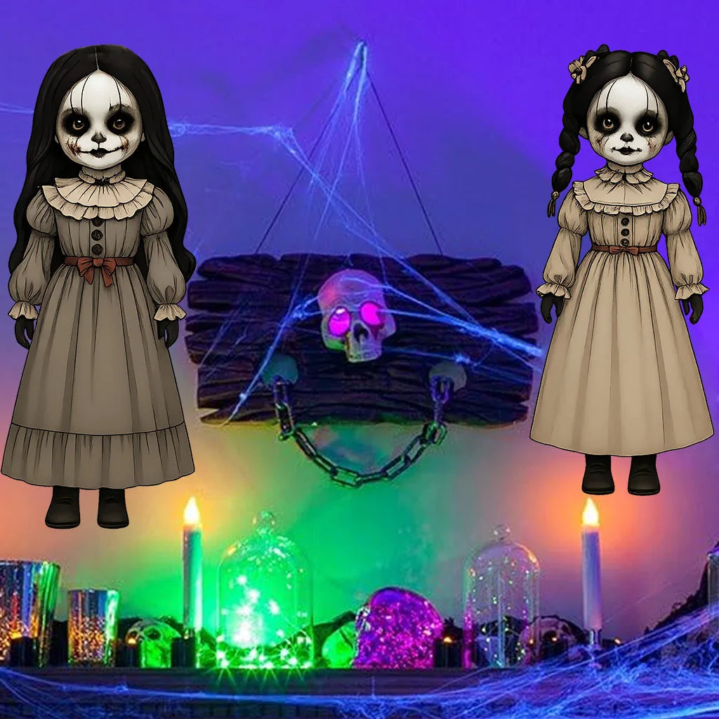 Terrifying Ghost Doll Halloween Wall Stickers, Removable PVC Horror Decals for Bedroom, Home Decor, Haunted House, Prank Props, and Halloween Party Decorations