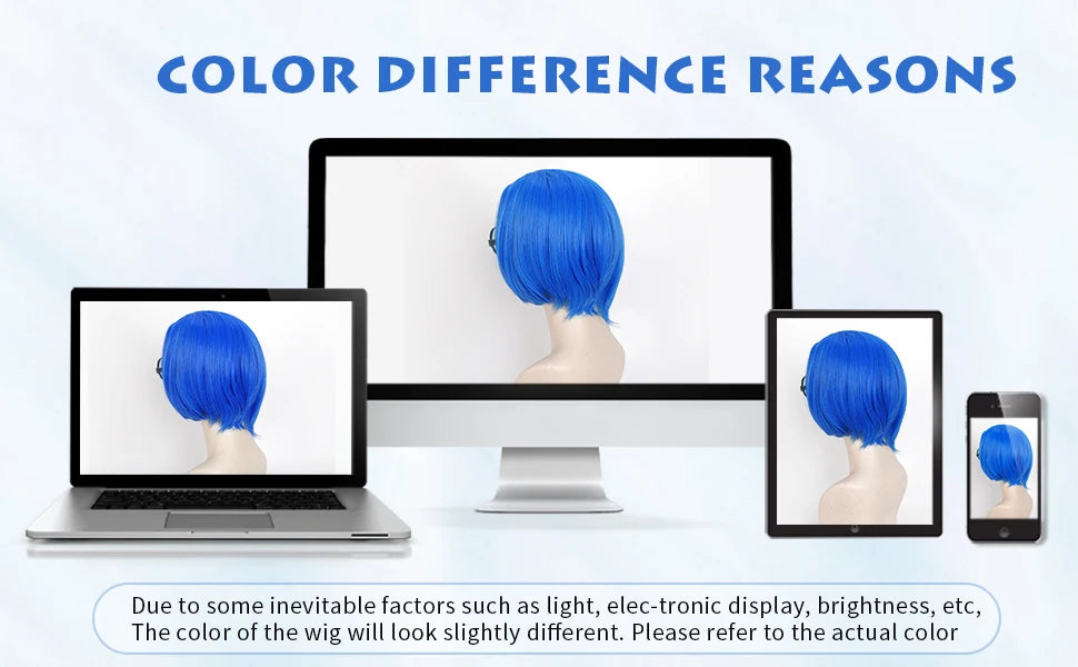 Inside Out Sadness Anime Cosplay Wig – Short Blue Bob Synthetic Wig with Wig Cap (Game & Role-Play Costume Hairpiece)
