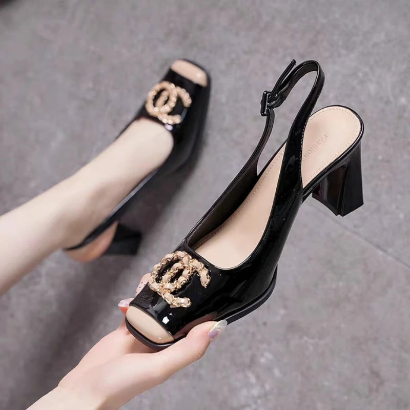 Sandalias de tacón alto con hebilla para mujer – Zapatos casuales cómodos con talón abierto para el verano, moda de diseñador para uso diario y compras