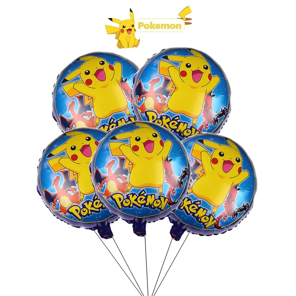 5pcs Pokémon Pokéball Aluminum Foil Balloons – Cute Helium Air Balloons for Boys & Girls Birthday Party & Baby Shower Decorations