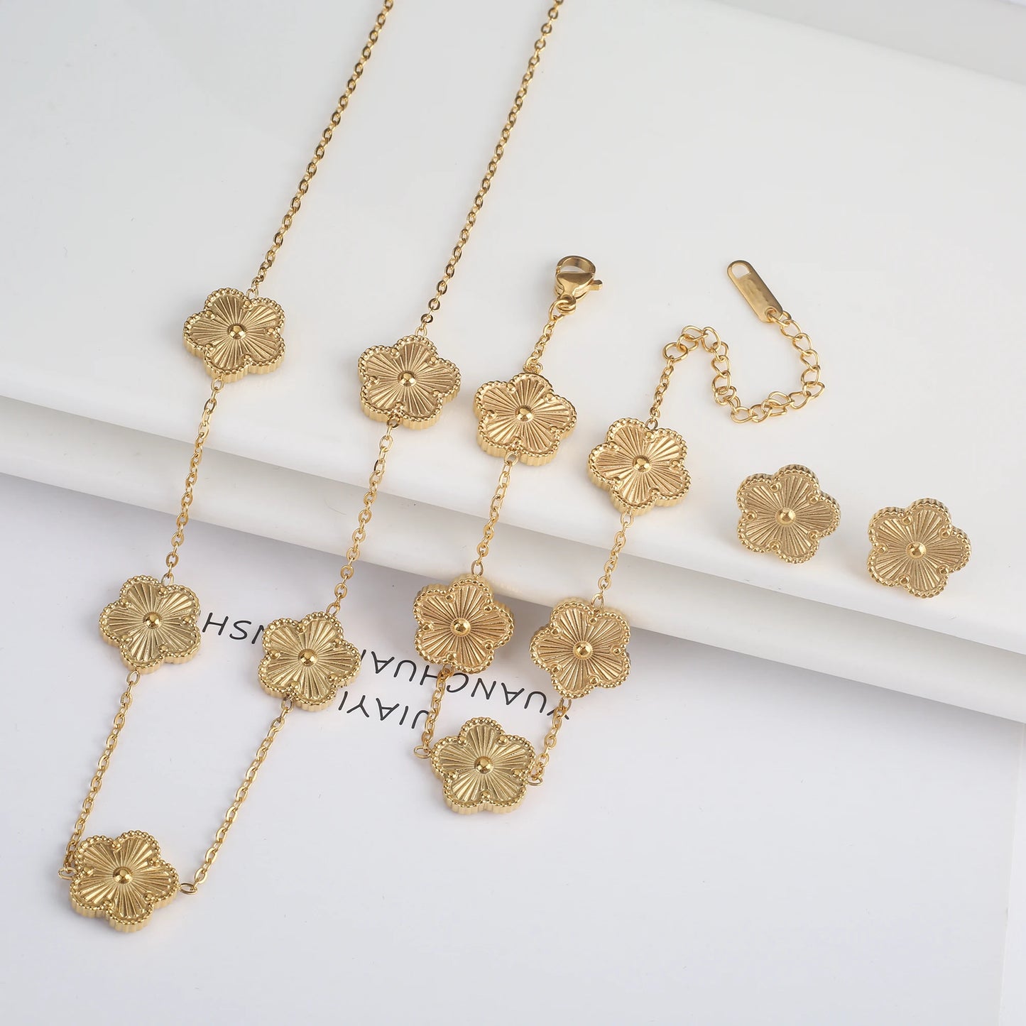 Stainless Steel Five Leaf Flower Clover Bracelet for Women Girls Adjustable Laser Petal Classic Brand Jewelry Gift