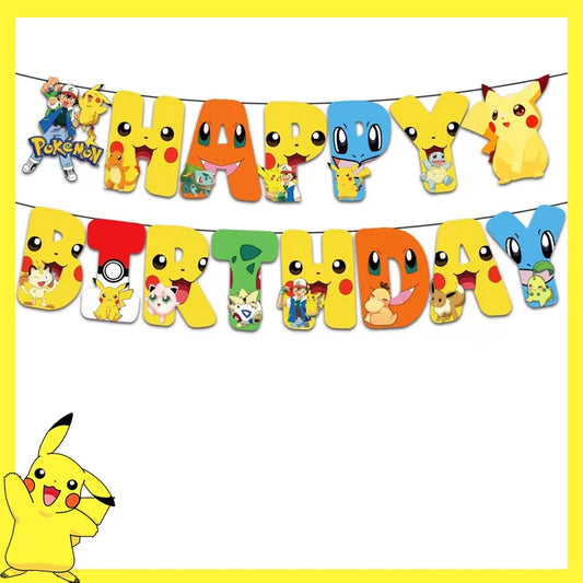 Decoraciones de fiesta de cumpleaños de Pokémon – Vajilla de Pikachu, globos, adornos para tartas y artículos de fiesta