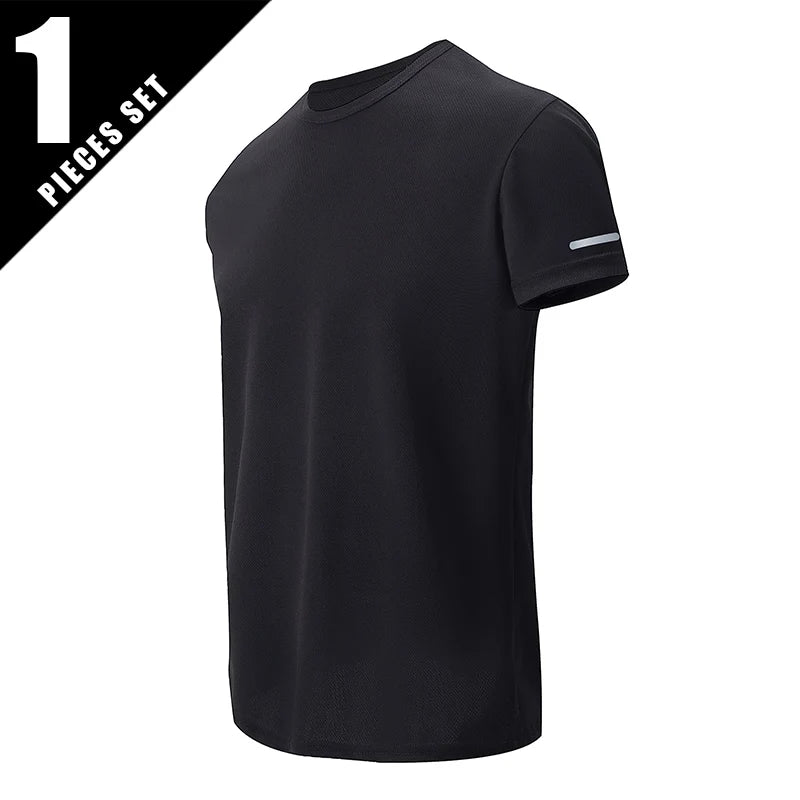 1/3PCS Men's Quick-Dry Sports T-Shirts – Four-Season Printed Short-Sleeve Fitness Tops, Comfortable Plus Size Casual Basic Shirts for Youth & Men