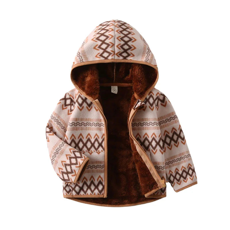 Kids Cartoon Print Fleece Jacket, Long Sleeve Warm Coat for Baby Boys and Girls, Soft Autumn Winter Outerwear for Children