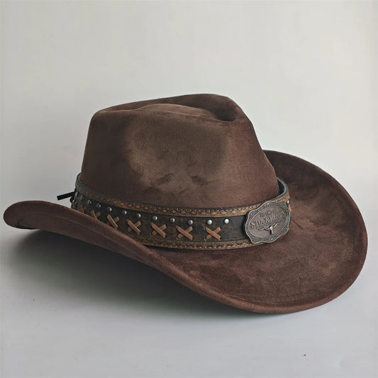 Western Cowboy Hat for Men & Women – 7.5cm Wide Brim Shapeable Suede Hat for Cowboys, Cowgirls & Western Style