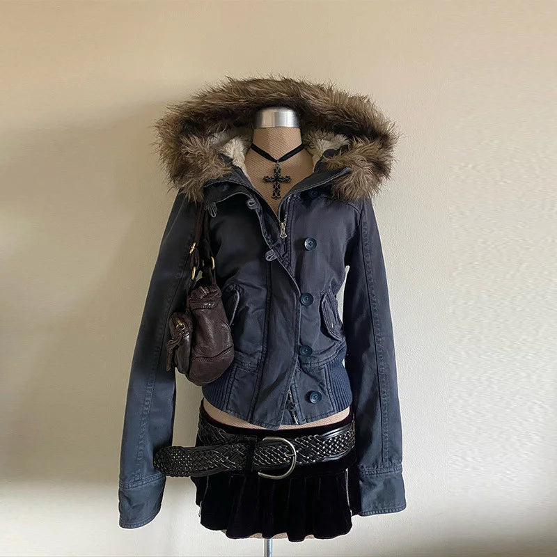 Women's Y2K Korean Retro Jacket Slim Fit Vintage Autumn Winter Coat Unique Chic Casual Outerwear Fashion Top