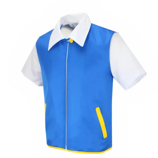 Disfraces de cosplay inspirados en Ash Ketchum de Pokémon - Conjunto de disfraz de entrenador unisex para niños y niñas con chaqueta, pantalones, gorra y accesorios para Halloween, convenciones y eventos de rol