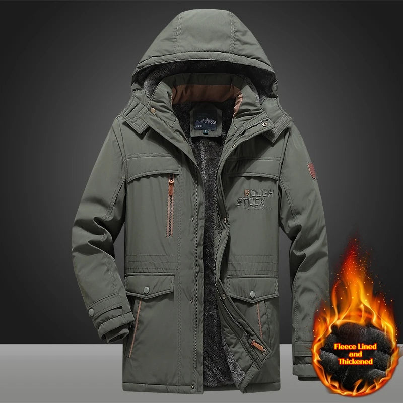 Men’s Winter Padded Parka Jacket – Thick Warm Hooded Coat, Windproof Long-Sleeve Thermal Outerwear for Outdoor Wear