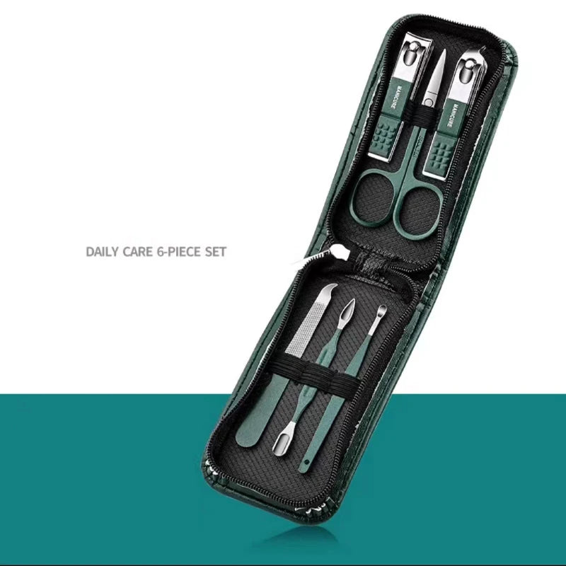 6-Piece Stainless Steel Manicure & Pedicure Set – Portable Nail Clipper & Grooming Kit for Men & Women