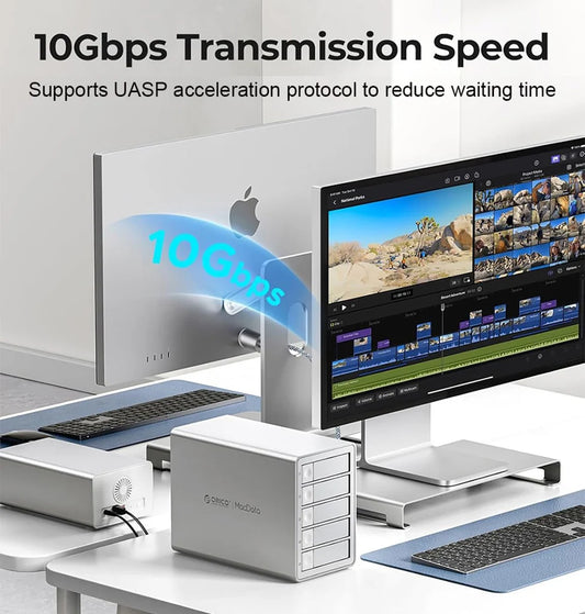Estación de acoplamiento para HDD de 4/5 bahías ORICO – Carcasa para disco duro SATA USB 3.2 Tipo-C de 10Gbps para SSD HDD de 2.5" y 3.5"