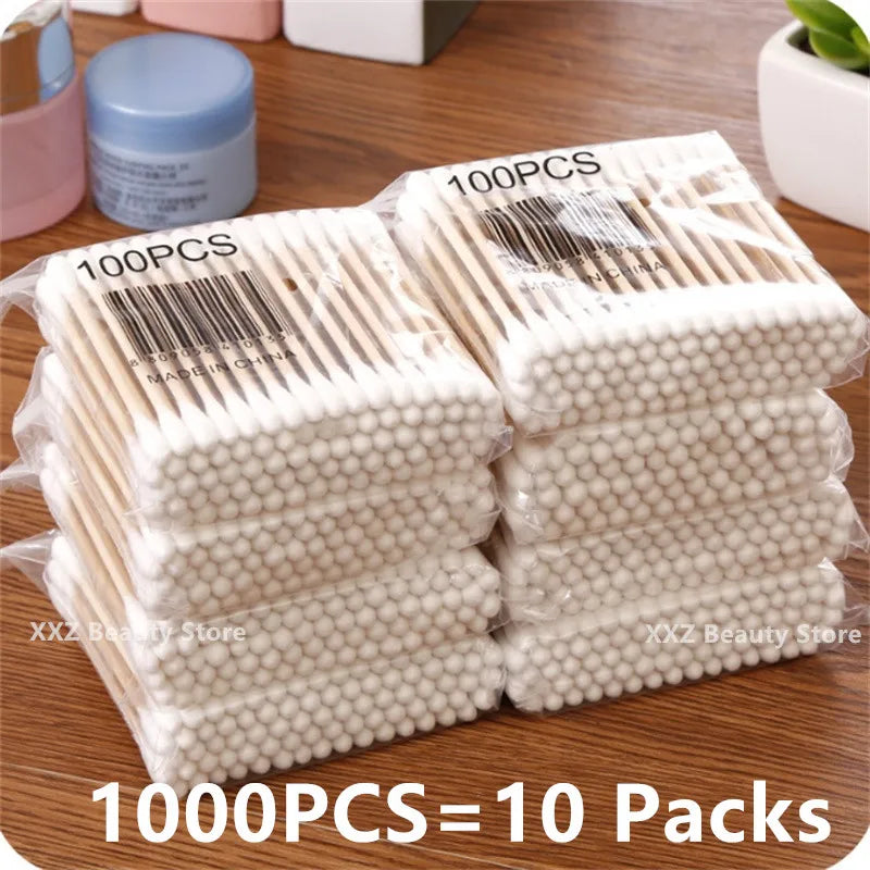 100/500/1000/2000 bastoncillos de algodón de doble punta con palos de madera – para maquillaje, belleza, nariz, oídos y cuidado personal