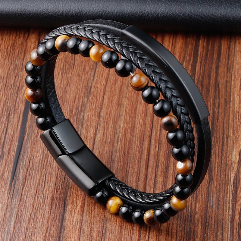 Pulsera de cuero trenzado – Pulsera de cuero genuino con broche magnético de acero inoxidable para hombres y mujeres | Regalo de joyería de moda