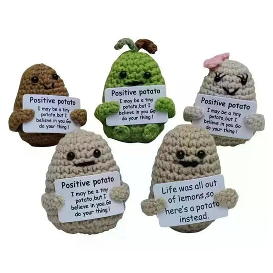 Muñeco de Peluche Patata Energía Positiva – Mini Amigo de Bolsillo Tejido a Mano de Lana con Tarjeta, Divertido Regalo de Navidad y Decoración para el Hogar