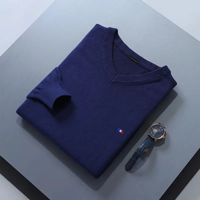 Men’s Classic V-Neck Cashmere Blend Sweater – Warm Pullover Jumper for Autumn & Winter, Casual Fashion Knitwear