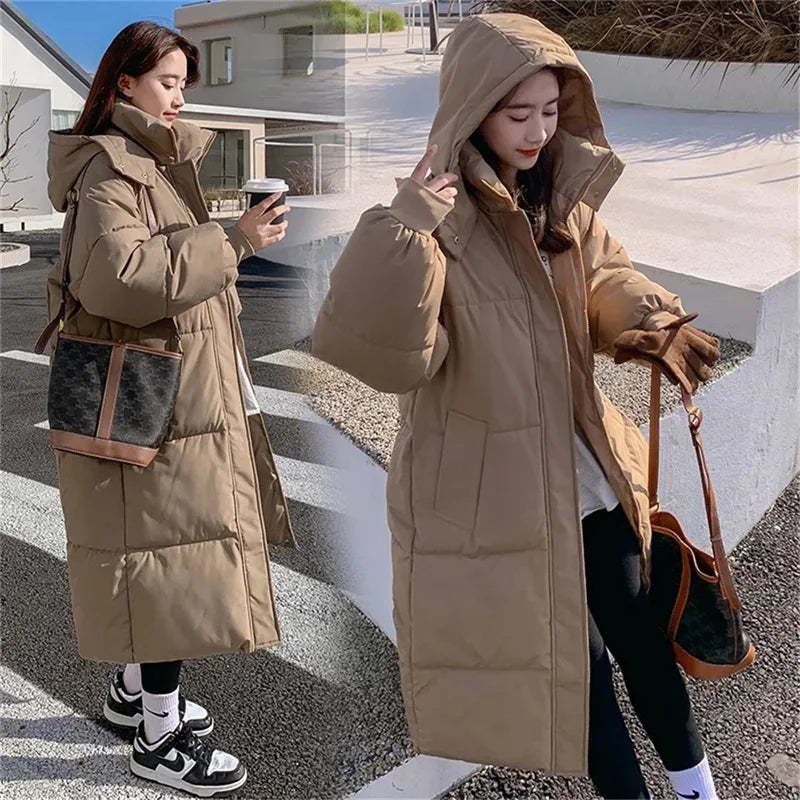 Women’s Long Hooded Winter Parka – Thick Cotton-Padded Puffer Coat, Warm Loose-Fit Jacket for Cold Weather & Snowy Days
