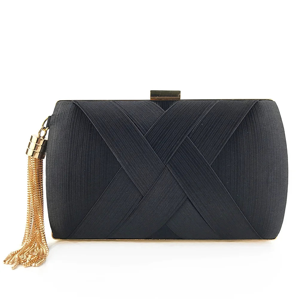 Women's Tassel Evening Clutch Bag with Chain Strap Elegant Wedding Party Shoulder Handbag