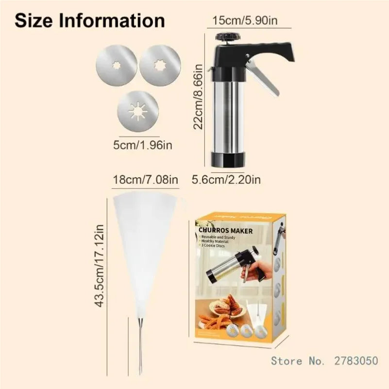 Stainless Steel Churro Maker & Cookie Press – Professional Pastry Squeezing Tool for Churros, Cookies & Cake Decorating, Kitchen Baking Accessory