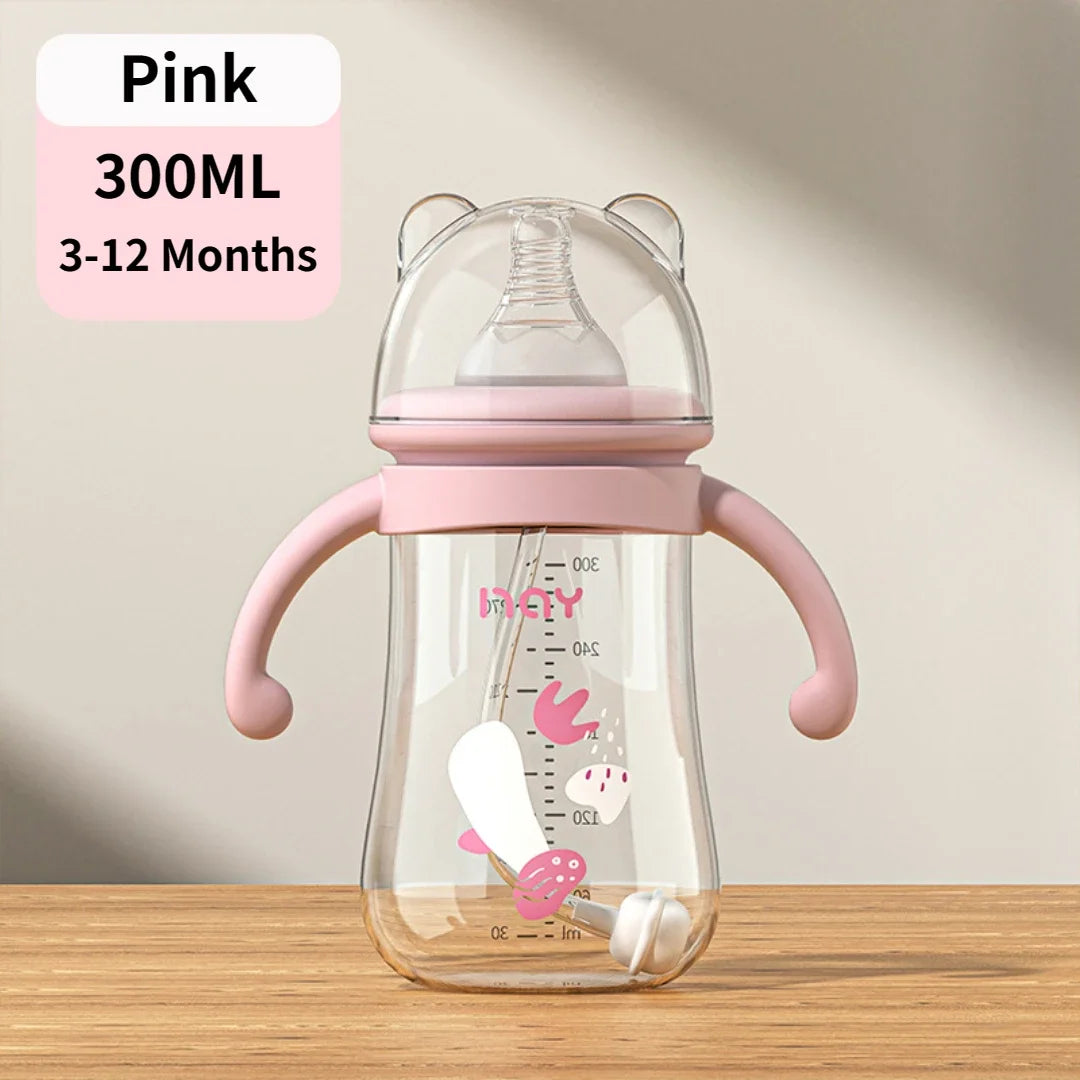 Biberón de 300 ml con asa, juego de biberones de PP y chupete de silicona para bebés