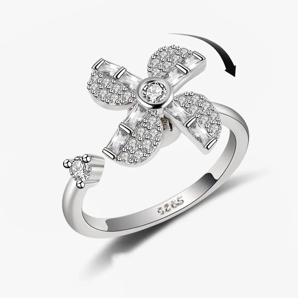 Anillo giratorio antiestrés de mariposa y flor con diamantes de imitación – Anillo giratorio antiansiedad para mujer | Joyería ajustable para aliviar el estrés