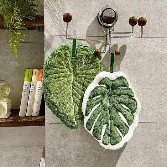 Toalla de mano de hoja – Toalla colgante suave absorbente para baño y cocina, paño decorativo, toalla de secado rápido, accesorio de limpieza para el hogar