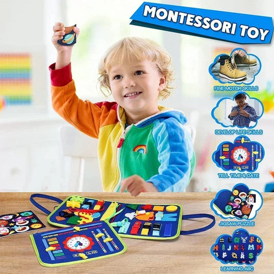 Tablero de actividades Montessori de fieltro – Libro sensorial silencioso de viaje para niños para habilidades de vestimenta, aprendizaje sensorial y actividades de motricidad fina