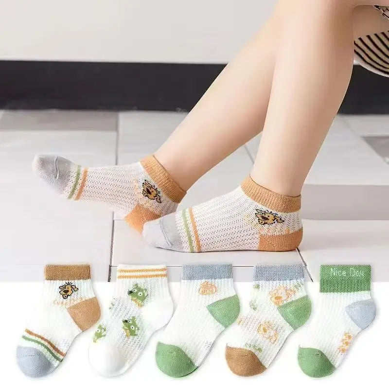 5 pares de calcetines de algodón de malla transpirables de verano suaves para niños y niñas de 1 a 12 años