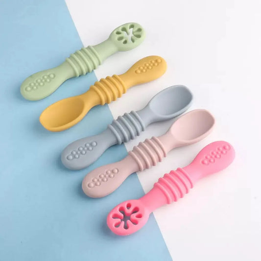 Juego de cucharas de silicona para alimentación de bebé – Cuchara suave de doble punta para purés, cereales de arroz y Baby-Led Weaning