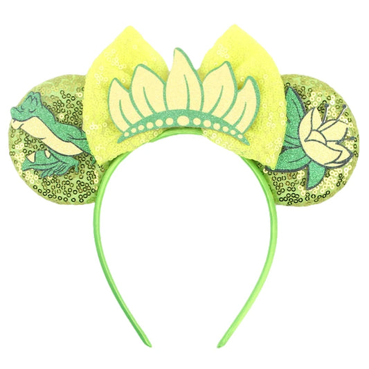 Diadema con Orejas de Rana de la Princesa Tiana – Diadema con Lazo y Corona Inspirada en Disney para Mujeres y Niñas | Accesorios para el Pelo de Festival y Niños