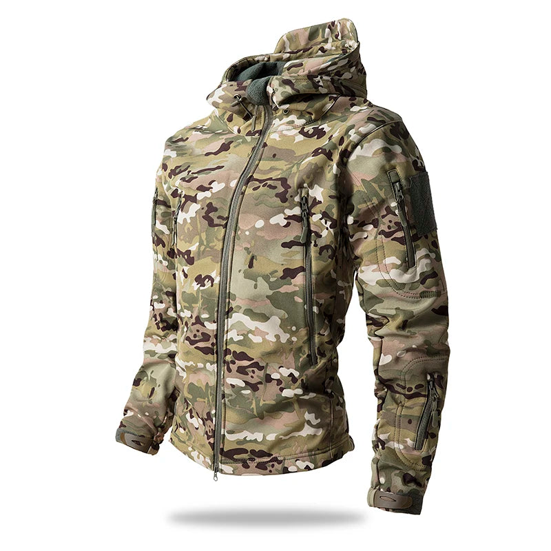 Lurker Men’s Soft Shell Tactical Jacket – Waterproof Fleece-Lined Hooded Coat, Camouflage Outdoor Outerwear for Autumn & Hunting