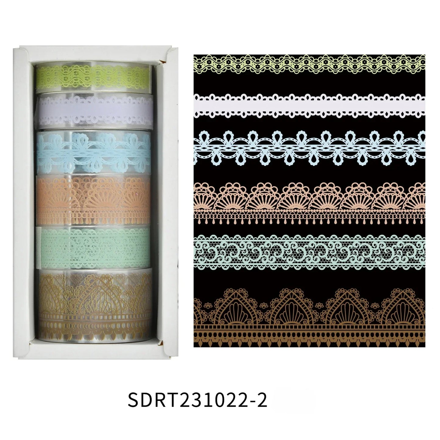 Juego de 6 rollos de cinta washi PET retro de encaje – Cinta adhesiva decorativa para diario, álbum de recortes, bullet journal y manualidades