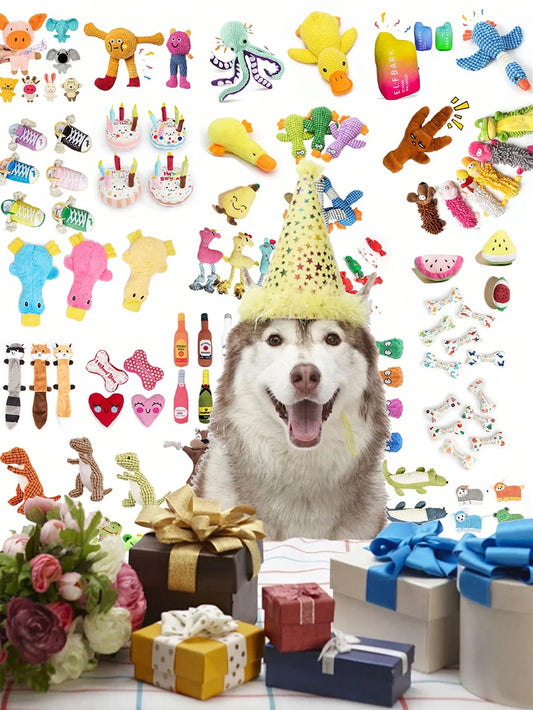 100PCS Random Plush & TPR Dog Toy Set – Knot Chew & Squeaky Toys for Teeth Cleaning, Teething, Chewing & Interactive Play