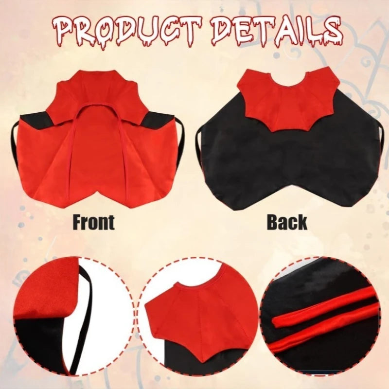 Halloween Pet Cape Costume with Bat Wings – Adjustable Vampire Cloak for Puppies, Kittens, Dogs & Cats, Cute Cosplay Outfit for Parties & Holidays