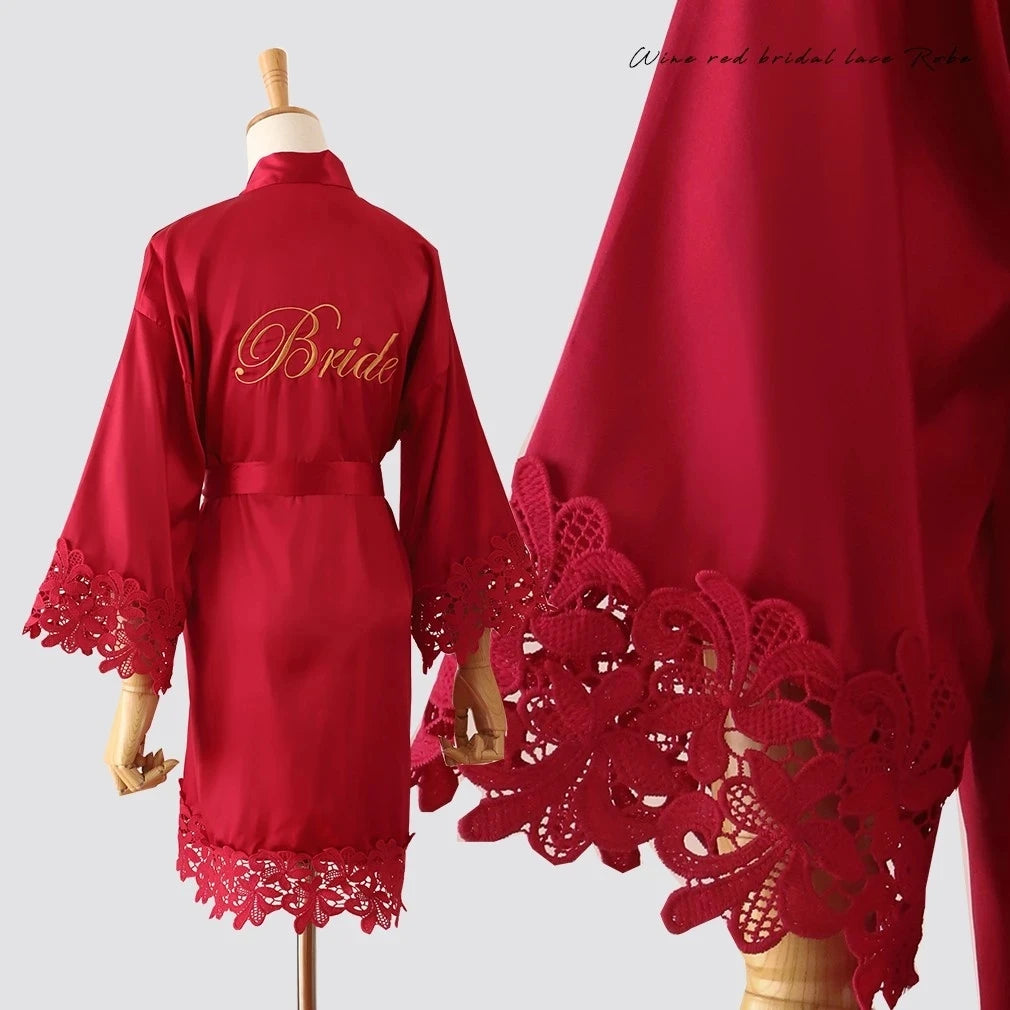 Women’s Summer Lace Kimono Robe – Bride & Bridesmaid Wedding Sleepwear Embroidered Bathrobe Night Dress