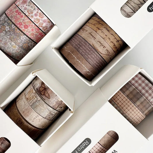 Juego de 8 Cintas Washi Retro – Cinta Adhesiva Decorativa Vintage de Cuadrícula para Álbumes de Recortes, Diarios y Manualidades