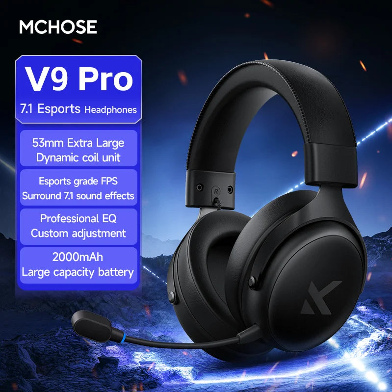 Auriculares inalámbricos para juegos MCHOSE V9 Pro de 3 modos – Auriculares para esports con Bluetooth, 2.4GHz y cableado con micrófono con reducción de ruido