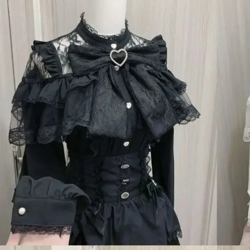 Blusa de mujer de encaje de manga corta estilo lolita japonés 2026, dulce, linda, ajustada, informal, a la moda, para uso diario
