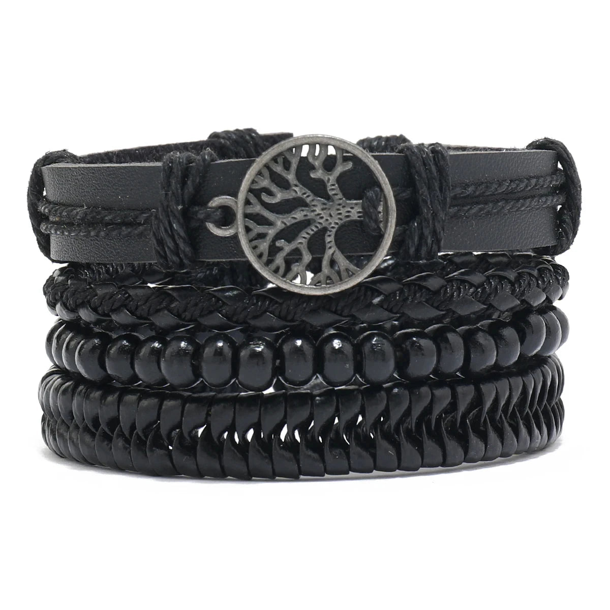 Bohemian Leather Bracelet for Men – Hand-Woven Wooden Bead Charm Bracelet | Vintage Fashion Jewelry Gift for Him