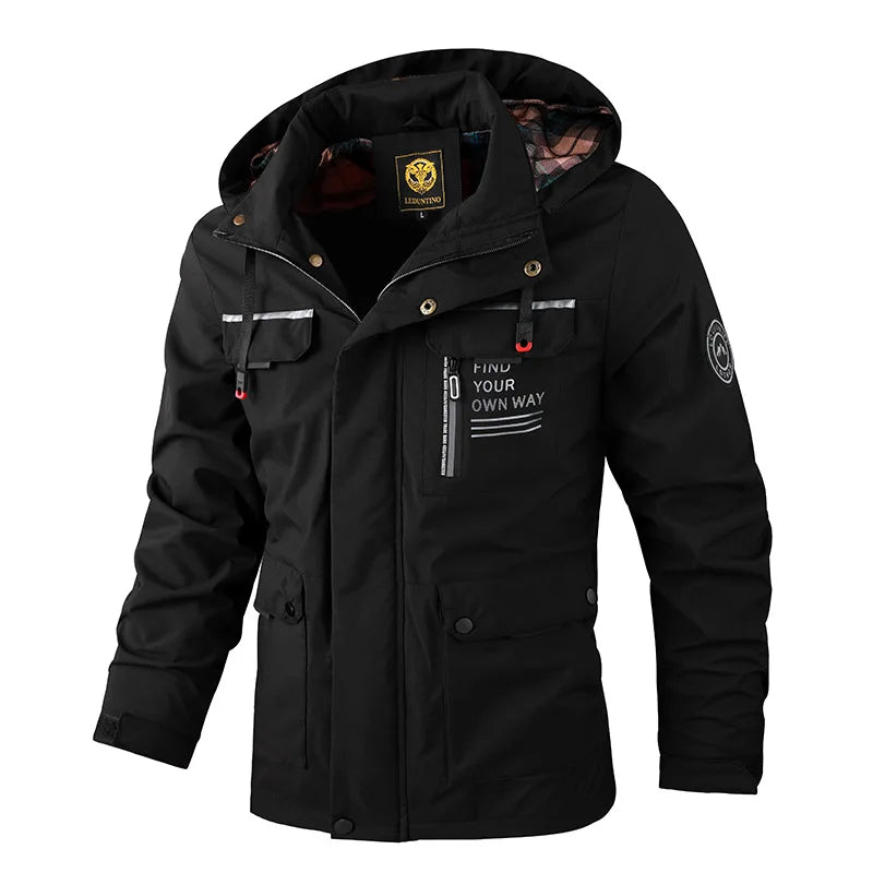 Men’s Casual Hooded Parka Jacket – Solid Color Outdoor Coat, Stylish Autumn & Winter Outerwear