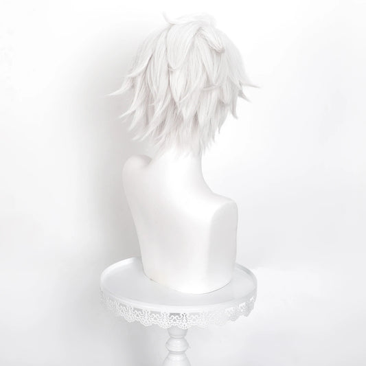 Peluca de cosplay blanca plateada inspirada en Ghostblade – Peluca corta sintética para cosplay de anime con gorro de peluca