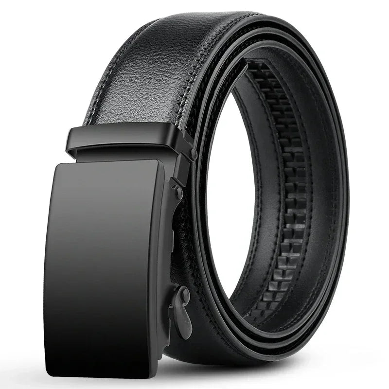Men's Fashion Automatic Buckle Belt – Business-Style PU Leather Black Waist Strap for Jeans, Casual & Formal Wear