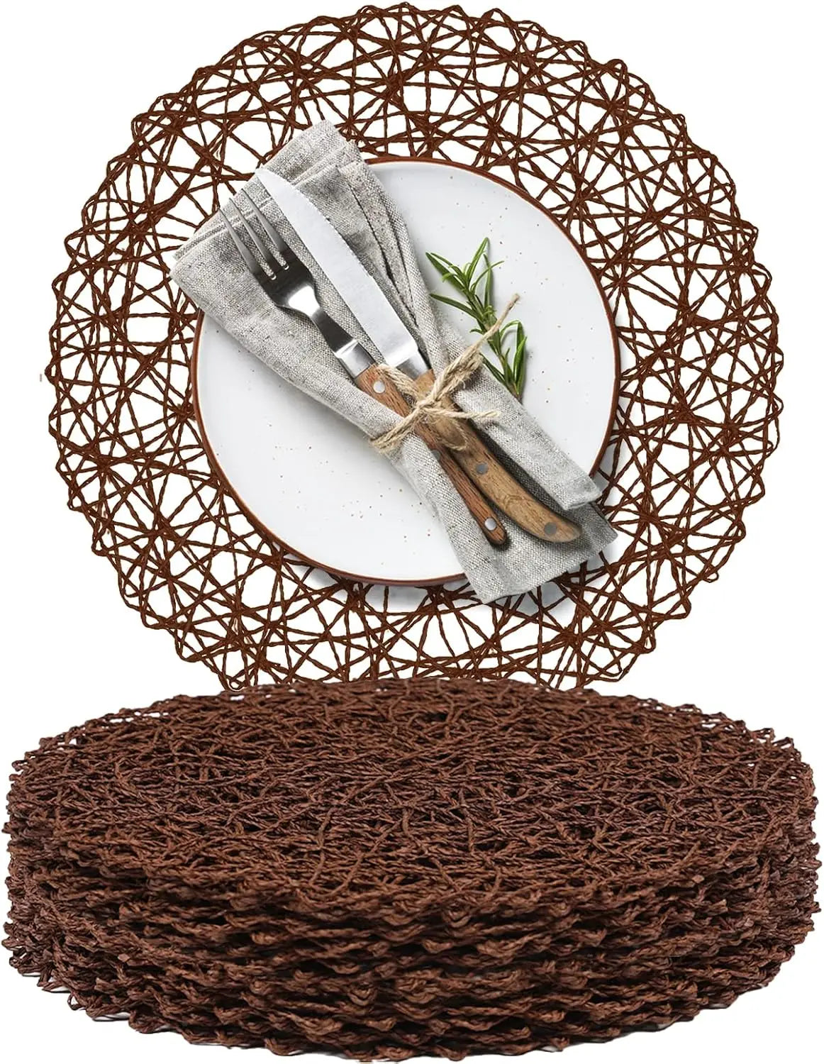 12–48PCS 15-Inch Round Paper Braided Placemats – Boho Woven Table Mats for Dining Table, Wedding, Party & Home Decor