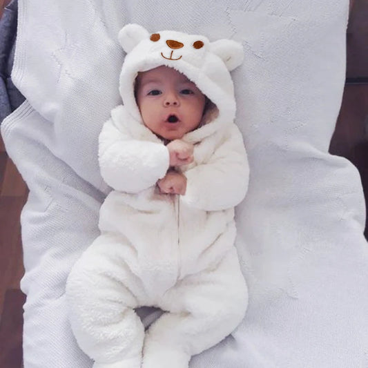 Mameluco con capucha de oso para bebé recién nacido – Traje de mono de una pieza de manga larga para bebés y niñas